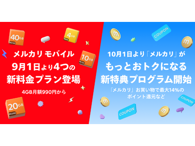 メルカリ、「メルカリモバイル」で4GB月額990円～の新料金プランおよび「メルカリ」がもっとおトクになる新特典プログラムを発表
