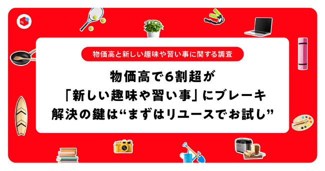 【物価高と新しい趣味や習い事に関する調査】物価高で6割超が「新しい趣味や習い事」にブレーキ。ハードルは「初期費用」と「三日坊主への不安」。解決の鍵は”まずはリユースでお試し”
