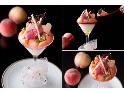 【1日20食限定】「桃のパフェ ヴェルヴェーヌの香りをアクセントに」が今年も登場！フレッシュ・ソルベ・コンポート、3つの仕立てで桃を堪能