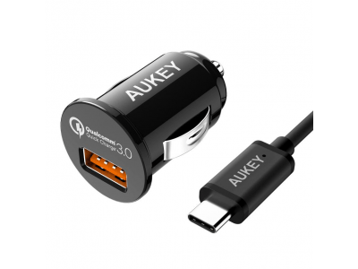 AUKEY QC3.0搭載/USB-Cケーブルが付きのの超小型カーチャージャーCC-T13が半額OFFセール！高速充電可能