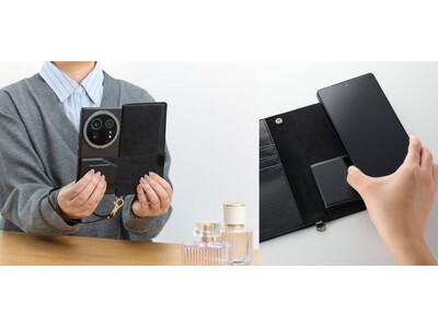 大型カメラ搭載端末にも対応！自己吸着シートでスマートフォンがピタッとくっつく手帳型マルチスマホケース 2タイプを新発売