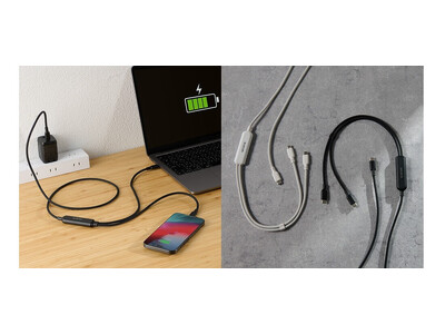 ����1�{��2��̋@��𓯎��[�d�IUSB Power Delivery�Ή��A���b�V���P�[�u���̗p��USB Type-C 2Way�P�[�u����V����