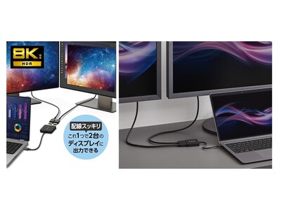 USB-Cから2台のDisplayPort(TM)搭載ディスプレイへ出力！ミラーリングやマルチディスプレイに対応する、8K・4K出力対応 映像変換アダプターを新発売