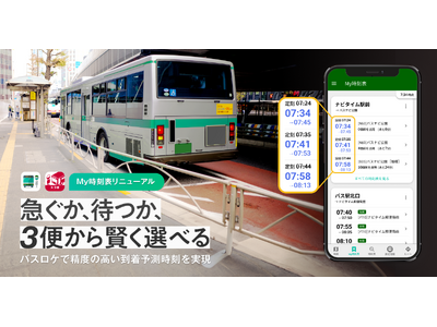 『バスNAVITIME』『バスNAVITIME forスゴ得』「My時刻表」機能をリニューアル　バス停への到着時刻と、バスロケと連動した発着予測時刻を追加
