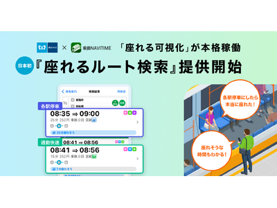 東京メトロ・ナビタイムジャパン 日本初の「座れる可視化」が本格稼働。『座れるルート検索』提供開始