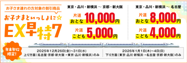 期間限定商品「お子さまといっしょに☆ＥＸ早特７」を発売！　　　～年末年始はお子さまと一緒におトクで快適な新幹線の旅を！～