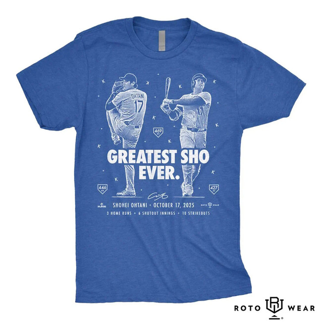 大谷翔平「THE GREATEST SHO EVER」─ドジャースをワールドシリーズへ導いた伝説の一夜を刻むTシャツ登場！