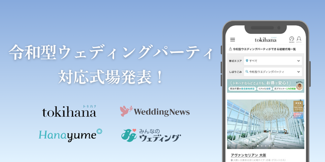 LINEでできる式場探し「トキハナ」が、「令和型ウェディングパーティ対応式場」を発表！