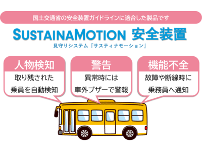 【送迎バス安全装置】見守りシステム「サスティナモーション」から、国土交通省ガイドラインに適合した送迎バス安全装置の事前申込を開始。