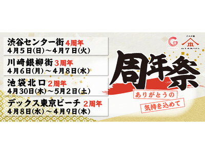 山下本気うどん「渋谷センター街」「川崎銀柳街」「デックス東京ビーチ」「池袋北口」 で「周年祭」を開催