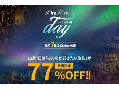 12/7のKKdayキラキラの日は、みんなが行きたい旅先が最大77%OFF！約25％が予算不足で行きたいけど行けない旅先があることが判明