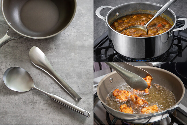 累計販売枚数15万枚を突破したキッチンブランド『CORELLE（コレール）』よりフライパンと世界観を統一したキッチンツール「万能調理スプーン＆トング」2点セットを発売