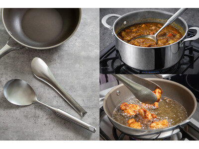 累計販売枚数15万枚を突破したキッチンブランド『CORELLE（コレール）』よりフライパンと世界観を統一したキッチンツール「万能調理スプーン＆トング」2点セットを発売