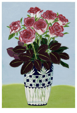 岩絵の具で描いた日本画 薔薇