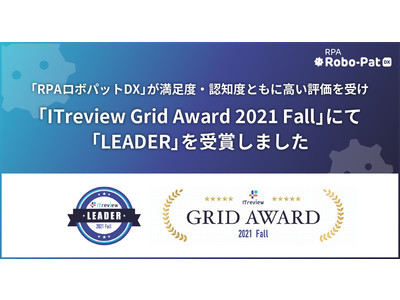 「RPAロボパットDX」が満足度・認知度ともに高い評価を受け「ITreview Grid Award 2021 Fall」にて「LEADER」を受賞しました 