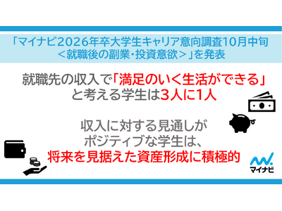 「マイナビ2026年卒大学生キャリア意向調査10月中旬＜就職後の副業・投資意欲＞」を発表