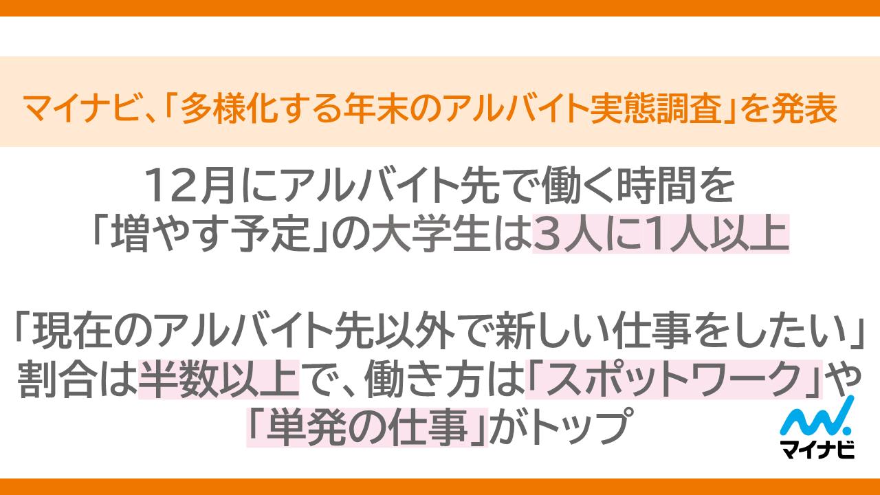 マイナビ「多様化する年末のアルバイト実態調査」を発表