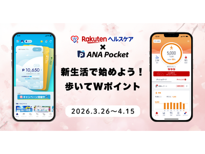 「ANA Pocket」と「楽天ヘルスケア」初のコラボ企画「新生活で始めよう！歩いてWポイント」キャンペーン開催のお知らせ