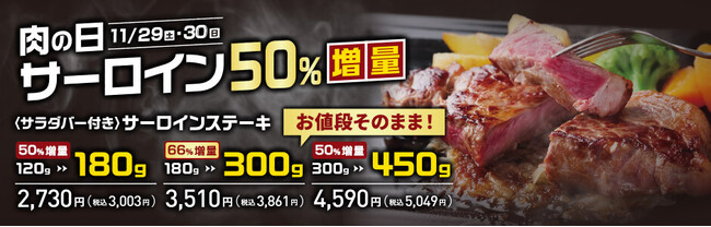 【ステーキのあさくま】毎月最終土日は”あさくま肉の日”！サーロインステーキを最大66％増量で提供