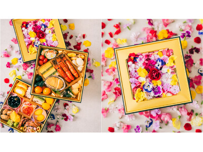 蓋をあけると満開の“食べられる花”。昨年好評だった「春迎えの花おせち」が今年も予約開始