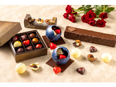 ハート型ショコラを詰め込んだ球体に仕上げる繊細なチョコレートやホテルオリジナル チョコレートのブラウニー...