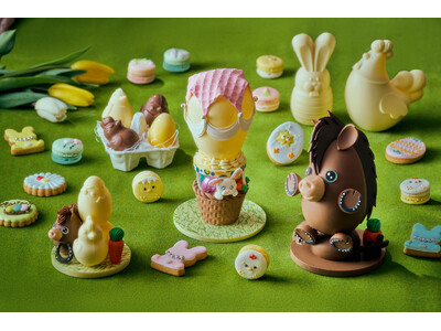 気球に乗ったイースターバニーのチョコレートなど愛らしいスイーツが登場手土産にも最適なパステルカラーのマカ...