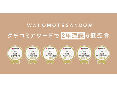 IWAI OMOTESANDOが「ウエディングパーククチコミアワード 2024」にて6冠を受賞