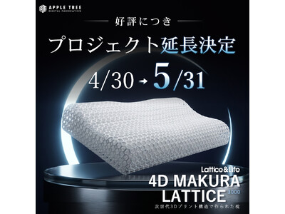 3Dプリント枕「4D MAKURA LATTICE3000」、累計900万円突破を受けプロジェクト期間を5月31日まで延長【APPLE TREE株式会社】