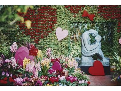 神戸布引ハーブ園で「Winter Garden Fair 2024」を開催。あたたかい温室を中心に、ハートのオブジェやリボン、赤やピンクの花々でディスプレイされた「ほっこり心温まる」ガーデンが登場