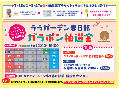 この夏の新作映画はララガーデン春日部で!ユナイテッド・シネマで鑑賞すると抽選会に参加できるチャンス!!さ...