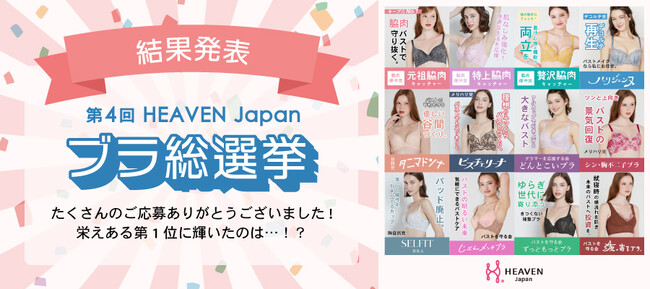 人気No. 1を決める大人気企画『第4回 HEAVEN Japanブラ総選挙』を実施！ブラ選びを選挙に見立てた看板企画の結果発表を公開！栄えある1位に輝いたのはどのブラジャー！？