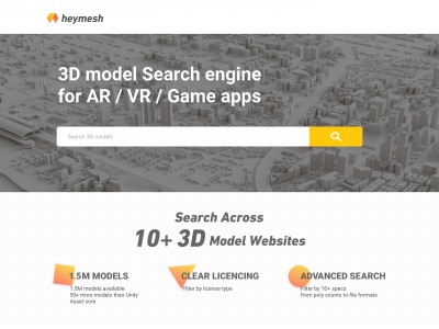 欲しい3Dモデルが必ず見つかる！VR/AR/ゲームクリエイター向けの3Dモデル検索Webサービス「heymesh」を提供開始