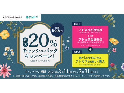 あと払いサービスの「アトカラ」　KEITAMARUYAMAにて20％キャッシュバックキャンペーンを実施！