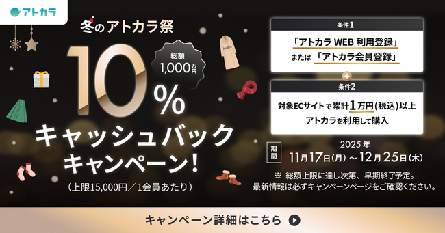 あと払いサービスの「アトカラ」　人気のアパレルECサイト・アプリ（計24ブランド）にて10%キャッシュバックキャンペーンを実施！