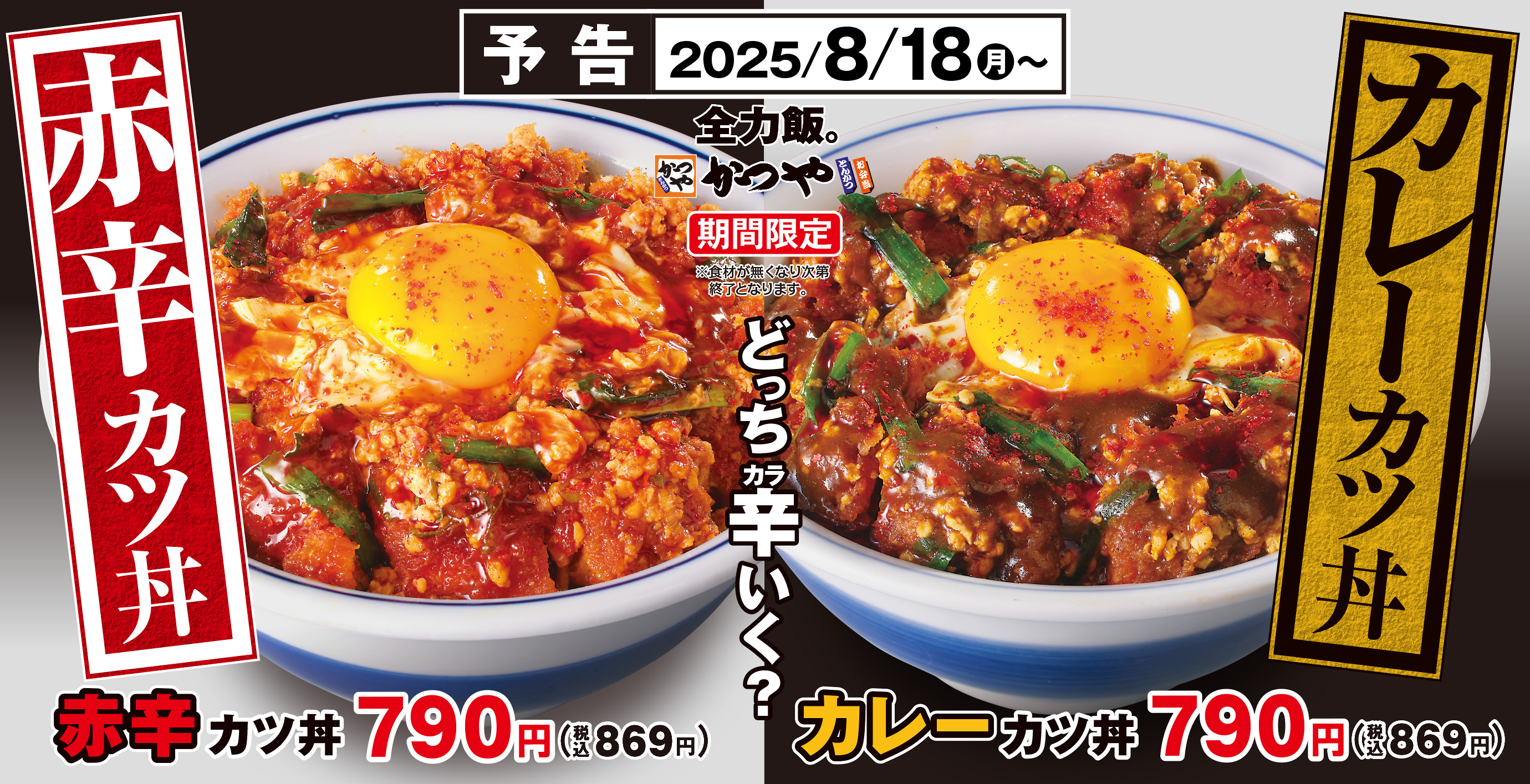 【どっち辛いく？】2種の辛さで残暑にカツ！「赤辛カツ丼」と「カレーカツ丼」かつやに新登場