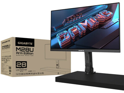 GIGABYTEから28インチ UHD モニターアーム一体型液晶モニター＆27インチ FHD 液晶モニター発売