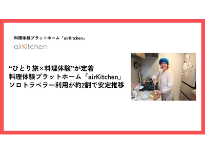 “ひとり旅×料理体験”が定着。airKitchen、ソロトラベラー利用が約2割で安定推移