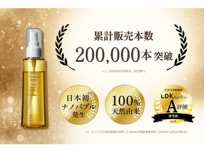 「育毛剤はまだ早い」を変えた！【haru】100％天然由来の薬用育毛剤。「スカルプエッセンス100」累計販売本数20万本突破