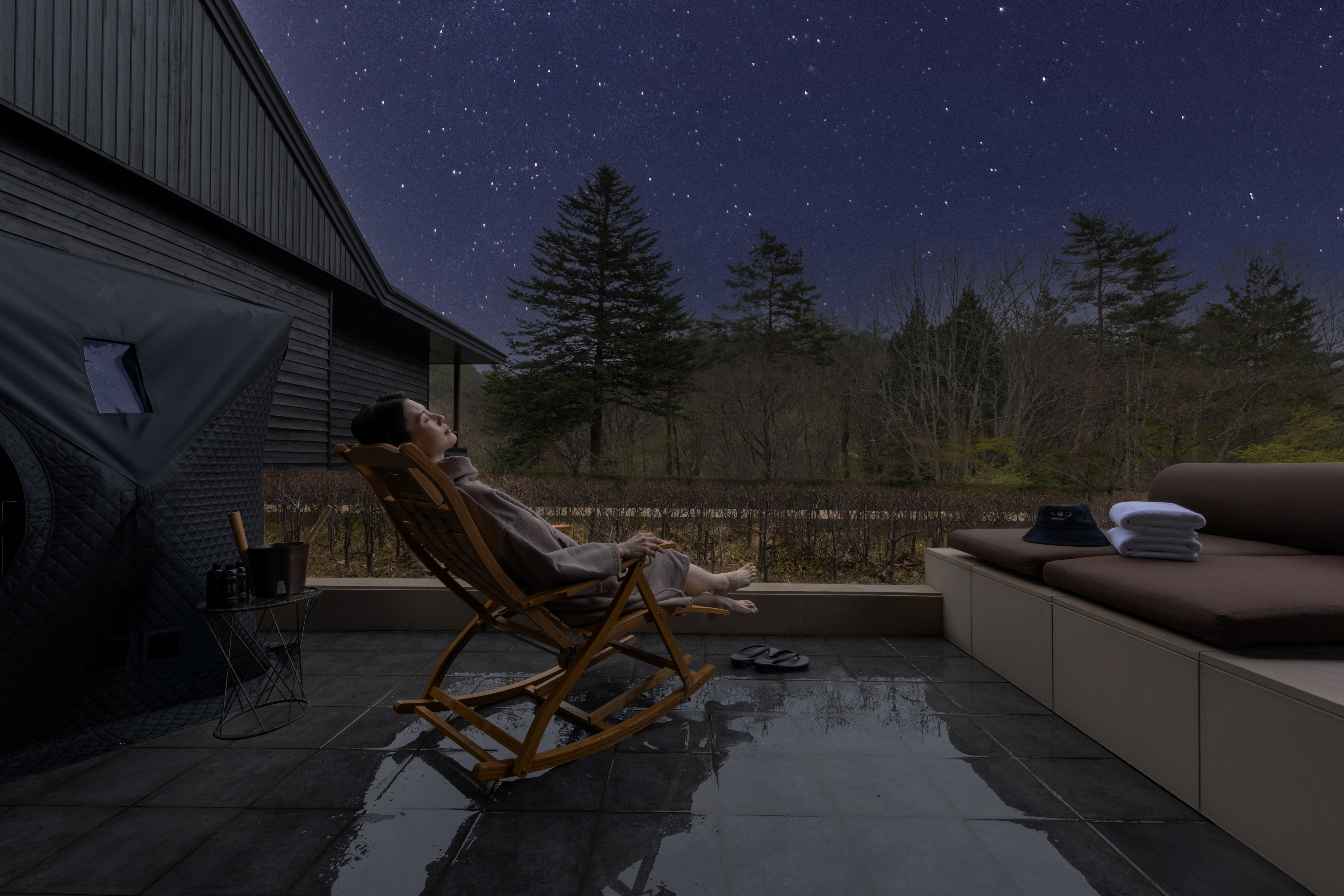 【星のや軽井沢】1日1組限定プライベートサウナステイ。軽井沢の自然を最大限に活かした外気浴や、滋養に富んだサウナ飯で心身ともにととのう「軽井沢 蒸湯滞在」今年も実施