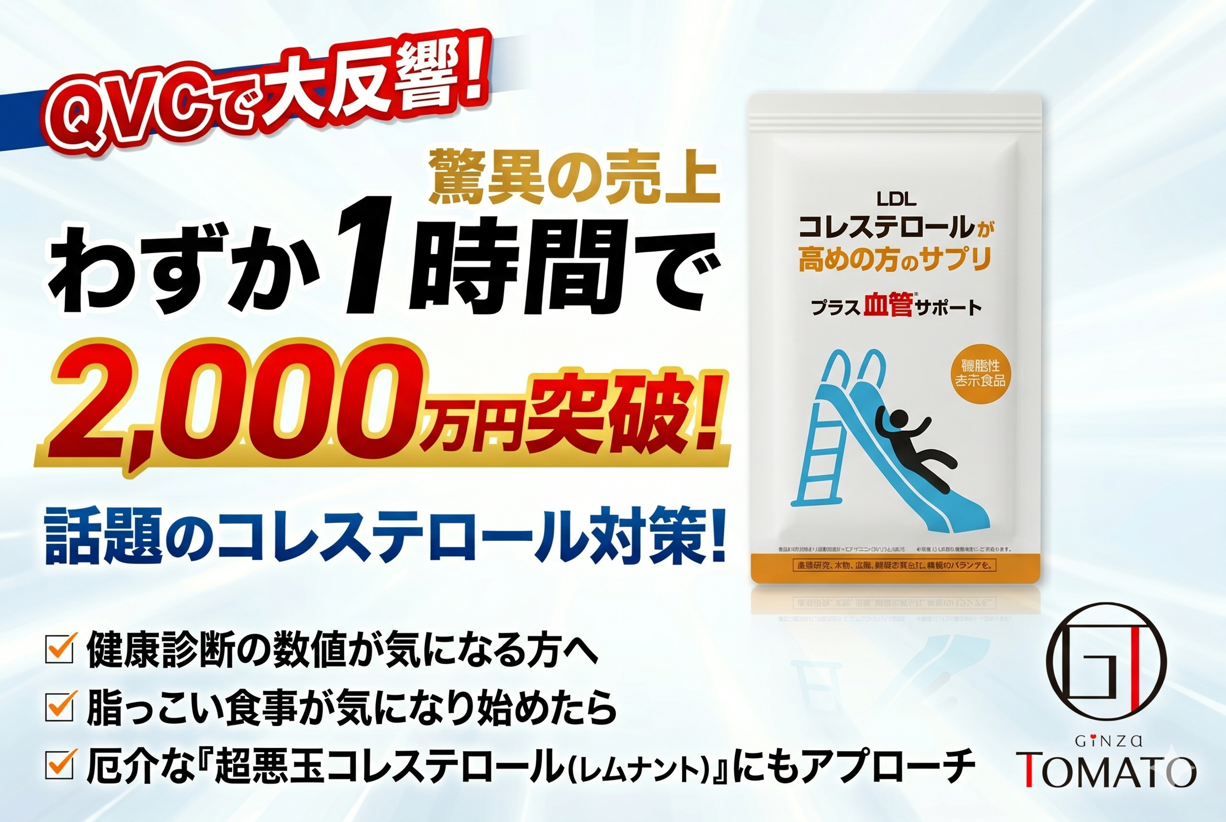 わずか1時間で驚異の売上2,000万円を突破！機能性表示食品「コレステロールサプリ」がQVCで大反響