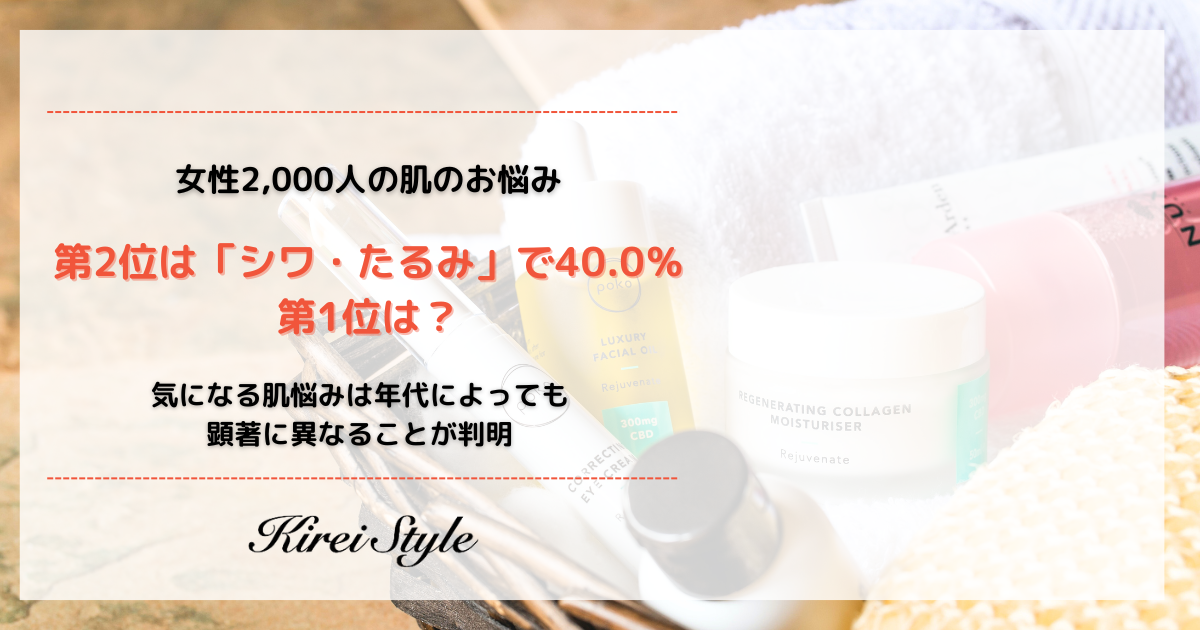 ＜調査レポート＞女性2,000人に肌のお悩みを調査！第2位は「シワ・たるみ」で40.0％という結果に。第1位は？