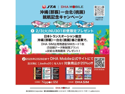 日本トランスオーシャン航空（JTA） 那覇-台北（桃園）線就航記念 JTA｜DHA MOBILE特別キャンペーンを実施！