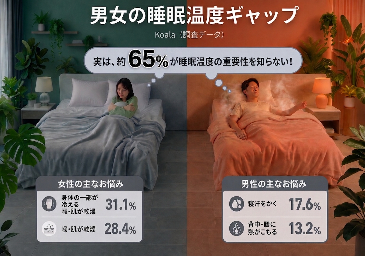 9月3日は「秋の睡眠の日」！約65%が知らない「睡眠温度」の事実。男女でこんなに違う？エアコン頼りの睡眠がもたらす“隠れ不快感” 女性は「冷え・乾燥」、男性は「寝汗」