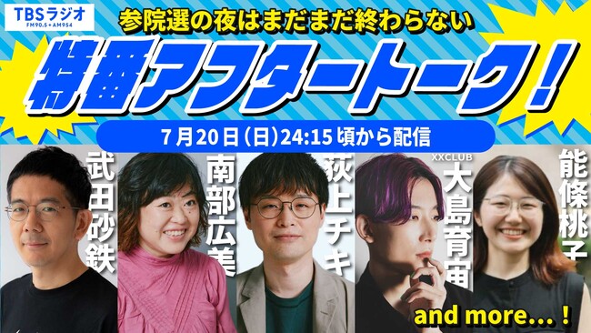 プレスリリース「昨年衆院選で注目された有料配信が再び！TBSラジオが「参院選2025」開票特番アフタートークを開催」のイメージ画像