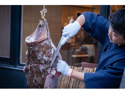 おふろcafe 白寿の湯にて、年始に冬の風物詩「アンコウのつるし切り」を実演。海なし県で行う海の食育イベントです