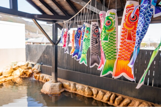 おふろcafe 白寿の湯の露天風呂にて、端午の節句の「こいのぼり風呂」を開催します。