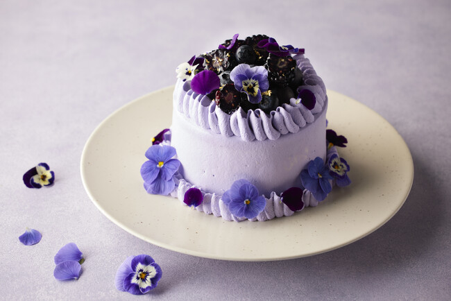 紫に恋するバレンタイン　オーガニックシュガーで仕立てた、花咲くフラワーケーキ「バレンタイン パープルホワイトチョコレート・ストロベリーショートケーキ」