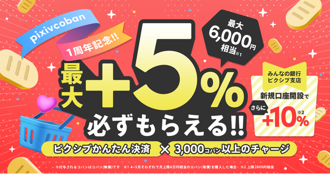 プレスリリース「プリペイド式電子マネー「pixivcoban」がリリースから1周年！1年間で累計利用ユーザーが6万人を突破。ピクシブかんたん決済ボーナスコバンキャンペーンも実施！」のイメージ画像