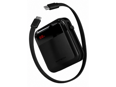 【MATECH】手のひらサイズで35W高出力。ケーブル一体型モバイルバッテリー「PowerMini 10000」新登場