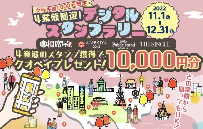 先着1,000名総額10,000,000円プレゼント！セクションエイトが運営する4業態回遊デジタルスタンプラリーイベントが12/31まで開催中！